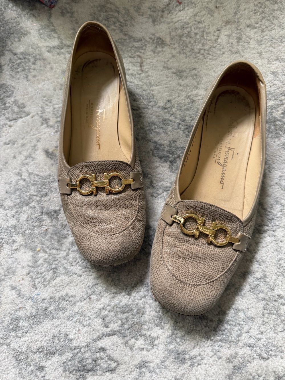 Salvatore Ferragamo Taupe Leather Bit Loafers for Women 7.5